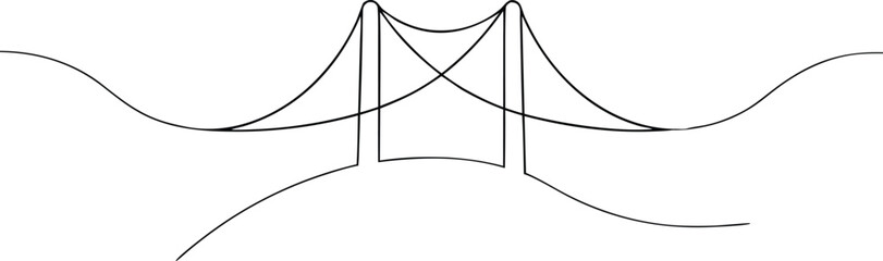 Simple line art suspension bridge outline black and white