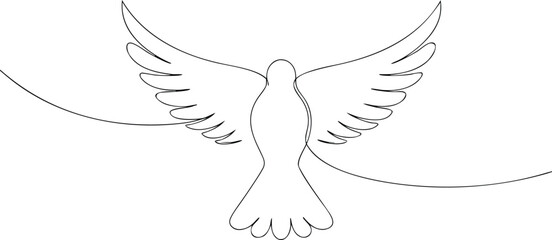 Single line drawing of a dove with outstretched wings