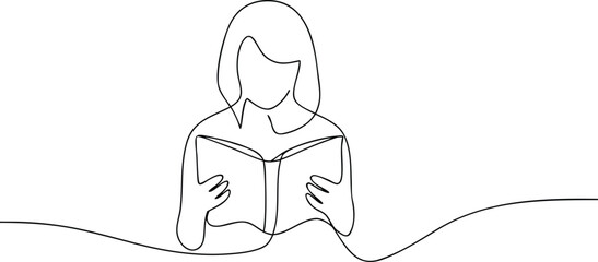 Single line drawing of a person reading a book continuous line art