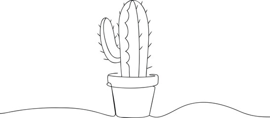Single line drawing of a potted cactus potted plant