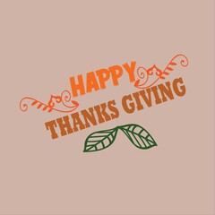 Happy thanks giving card typography, autumn holiday celebrating banner with orange vector set