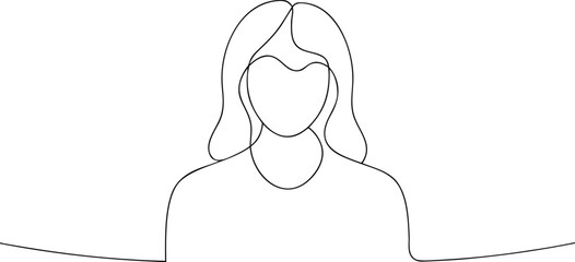Single line drawing of a woman's head and shoulders