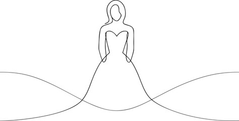 Single line drawing of a woman in a ball gown female