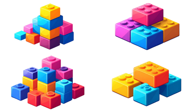 3D art of educational toy blocks for kids isolated on transparent background