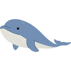 Illustration of a Blue Whale in a Simple Flat Design Style Against a Transparent Background Ideal for Educational Content