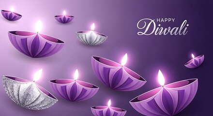 Diwali Celebration - Lamps and Festive Purple Background.