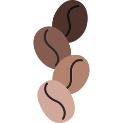 Illustration of Five Coffee Beans with Varying Shades of Brown Arranged Vertically on a White Background