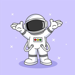 Cute Astronaut Raising Both Hands Joyfully Vector Illustration Cartoon Design