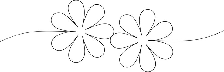 Two black outline flowers on a white background black and white