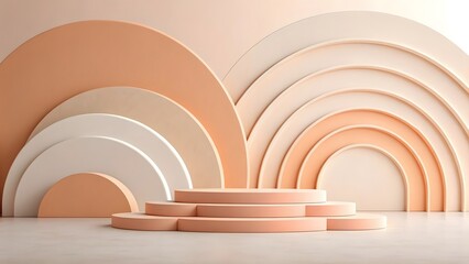 Obraz premium Elegant podium display with pastel arches for product showcase, offering a modern and stylish presentation platform for your brand's next campaign