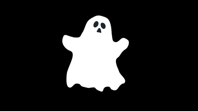 CUTE simple cartoon ghost floating and waving on transparent background.