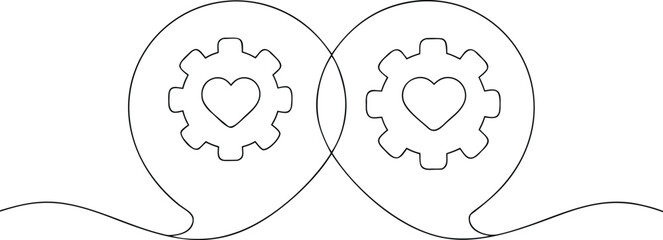 Two interconnected gears with hearts inside connection