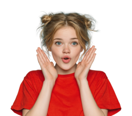 Surprised girl expressing joy portrait casual isolated on transparent background