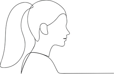 Woman profile silhouette with ponytail line art drawing