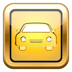 A golden, square-framed illustration of a car icon with glossy, reflective elements