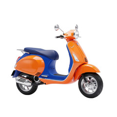 Vibrant orange and blue retro scooter displayed with sleek chrome accents transparent background
