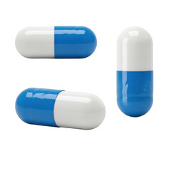 Pharmaceutical capsules blue and white detailed close-up medical healthcare treatment medicine transparent background