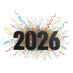 Celebrate new year's eve 2026 with explosive confetti and streamers event transparent background