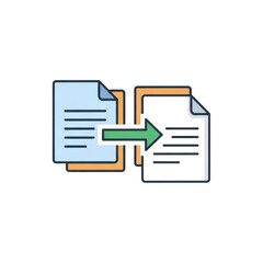 Document transfer icon representing data migration and file conversion process transparent background
