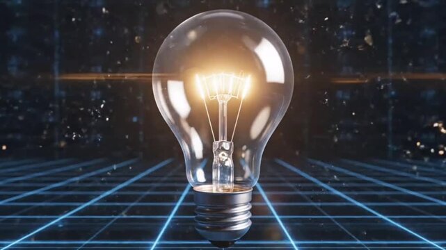 Glowing Data Streams Converge into Light Bulb Representing Creativity and Innovation