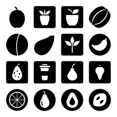 Fresh Juice Ingredients — Avocado, Orange, Apple, Leaf Isolated on White.