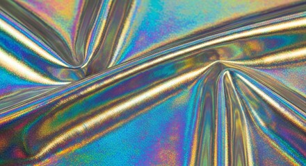 Holographic iridescent fabric background with vibrant colors