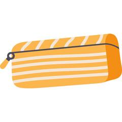 Orange and White Striped Pencil Case with Zipper Detail Isolated on White Background