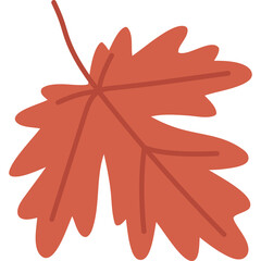 Orange Autumn Maple Leaf With Stem Isolated On Transparent Background In Simple Vector Style