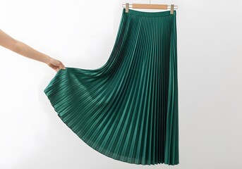 Elegant Emerald Green Pleated Skirt for Women's Fashion and Formal Wear