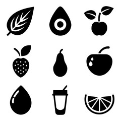 Fresh Smoothie with Avocado, Green Leaf, Apple, and Orange on White Background.