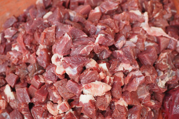 Fresh beef cuts ready for cooking at the market