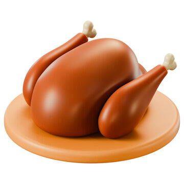 Minimal 3D Roasted Whole Turkey Bird Icon Illustration. Stylized golden poultry meat UI asset for commercial menu, Christmas, Thanksgiving, holiday dinner, web graphic, or mobile app. 3d illustration.