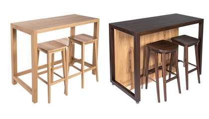 Modern wooden bar furniture pair isolated on transparent background
