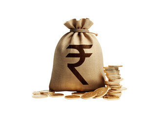 Bag of money with rupee symbol isolated on transparent background