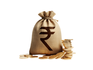 Bag of money with rupee symbol isolated on transparent background