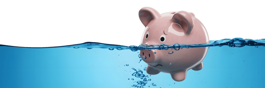 Pink piggy bank is partially submerged in water isolated on transparent background - Powered by Adobe