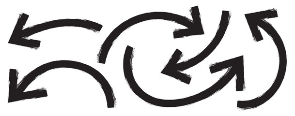 Set of hand drawn arrows. Curvy, wavy arrows. Hand drawn brush arrow set with crayon texture - curved and straight. Bold brush drawn arrows. marker drawn bold arrows set. Doodle arrow icon set. 