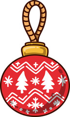 Obraz premium Red Christmas Bauble Ornament with Tree and Snowflake Pattern Illustration