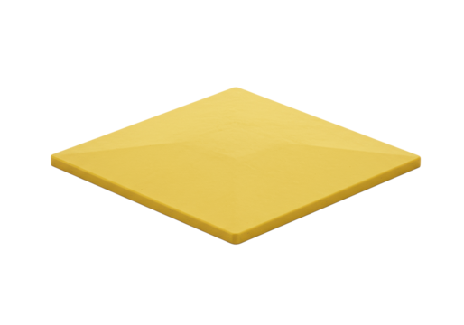 Pristine golden yellow baseball home plate with smooth matte finish and sharp edges, isolated on seamless transparent background with copy space, soft shadows, athletic elegance design concept