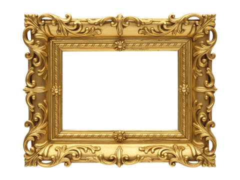 Ornate gold picture frame isolated on transparent background
