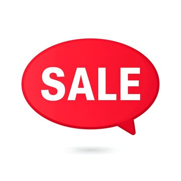 Red oval speech bubble with the word "SALE" inside, white text