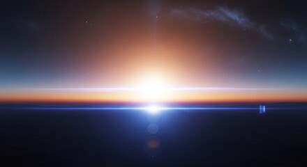 Cosmic Horizon with Radiant Star, Lens Flare, and Gradient Sky