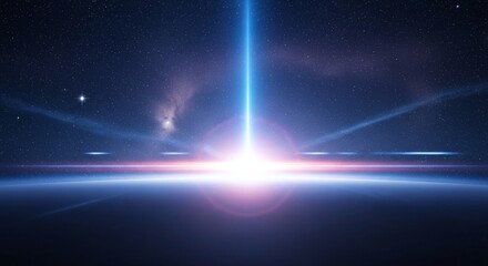 Vibrant energy beam from planet horizon in star-filled cosmos