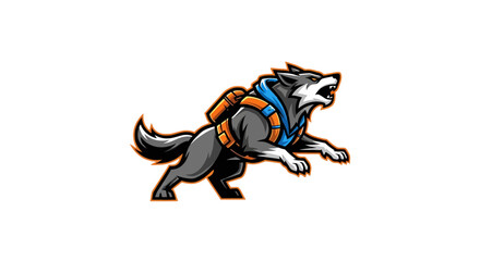 Dynamic wolf mascot charging forward with a bold, adventurous spirit, perfect for gaming or brand identity.