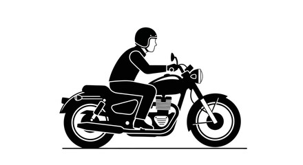 Stylized vector illustration of a motorcyclist riding a classic motorbike design