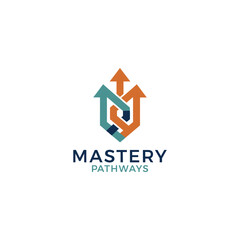 Fototapeta premium The “Mastery Pathways” logo features interlocking arrows forming an upward path, symbolizing growth, direction, and achievement through learning and progress.