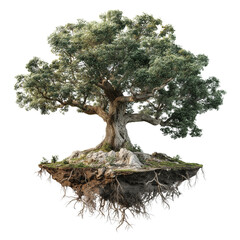 Highly Detailed Tree with Visible Roots on Transparent Background
