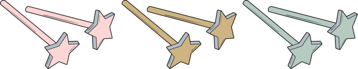 Magical Wands in Pastel Colors Star-Tipped Wishes and Dreams