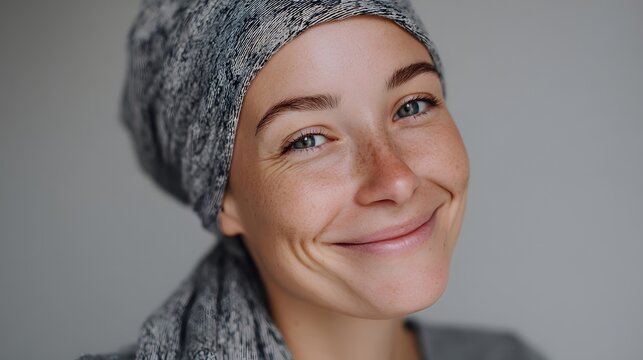 portrait of smiling woman wearing headscarf cancer survivor strength concept