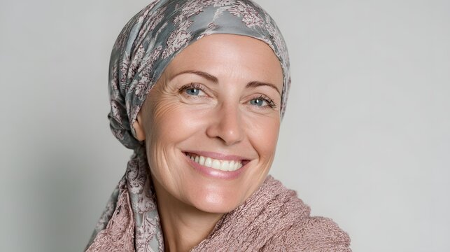 portrait of smiling woman wearing headscarf cancer survivor strength concept